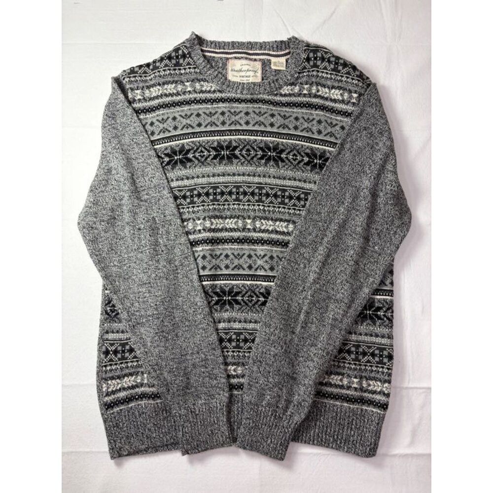 Weatherproof Vintage 100% Cotton Fair Isle Sweater Grey Charcoal Men Medium